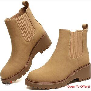 Faux Suede Wedge Chelsea Boots Slip On Ankle Booties Lug Sole